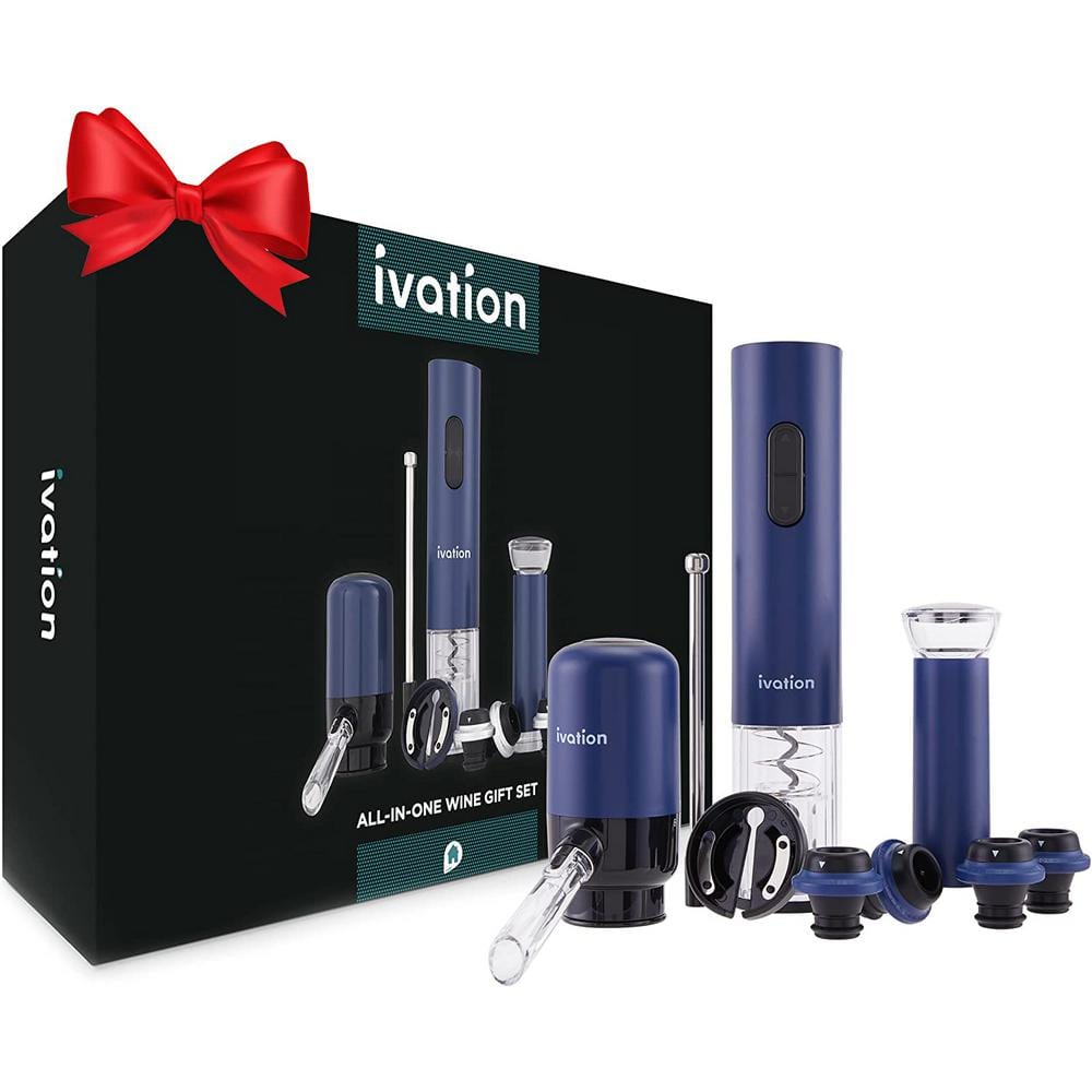 Ivation Blue Electric Wine Opener Set with Aerator and Preserver