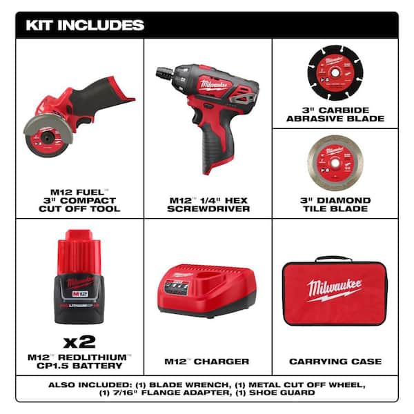 M12 FUEL 12V Lithium-Ion Brushless Cordless 3 in. Cut Off Saw, & M12 Screwdriver Kit