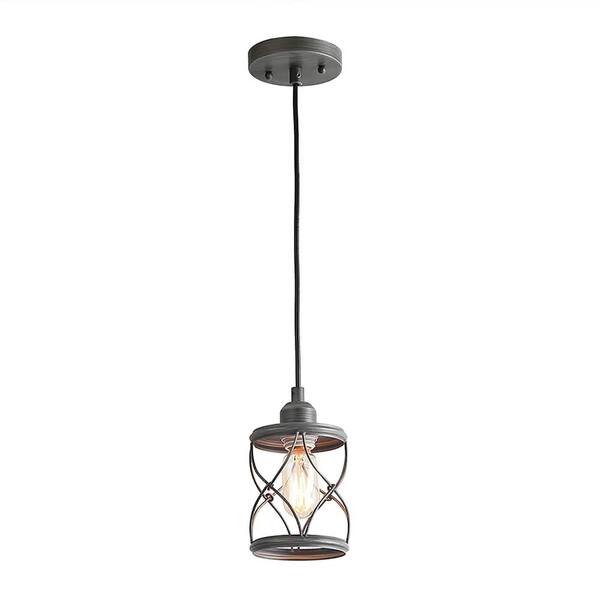 Unbranded 1-Light Antiqued Black Industrial Cylindrical Metal Cage Mini Pendant