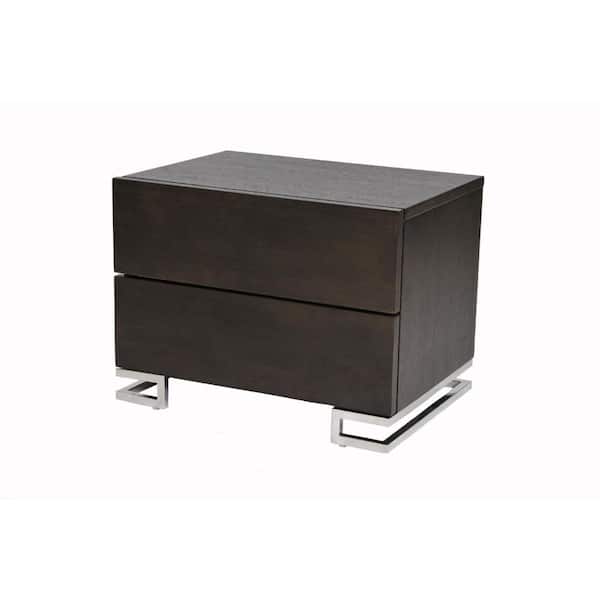 Benjara 20 in. Espresso Brown and Chrome 2-Drawers Wooden Nightstand