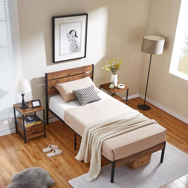 VECELO 12.2 in. Twinw Size Metal Platform Bed Frame with