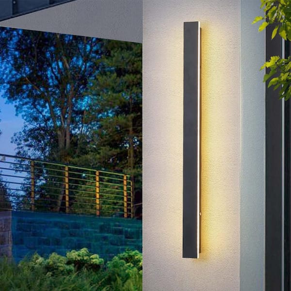 YANSUN 1-Light Black Modern Integrated LED Outdoor Wall Light Waterproof Porch Light Wall Lantern Sconce, 3000K Warm White