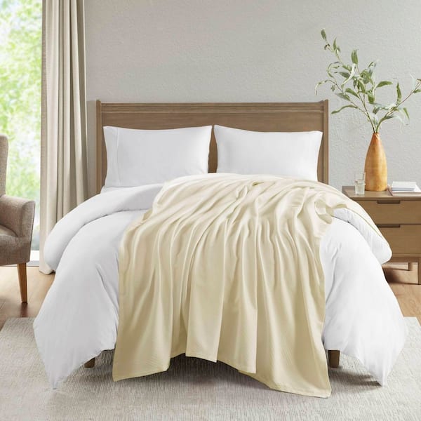 Madison Park Ivory Liquid Cotton Twin Blanket