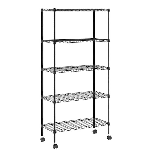Furinno Wayar 5-Tier Metal Storage Shelf Rack in Black (23.6 in. W x 59.1 in. H x 14 in. D)