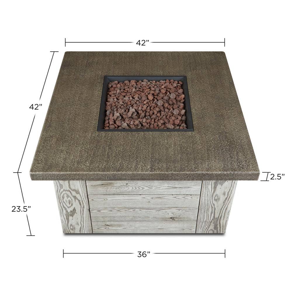 Weathered Gray Fiber Cast Concrete Gas Fire Pit Table