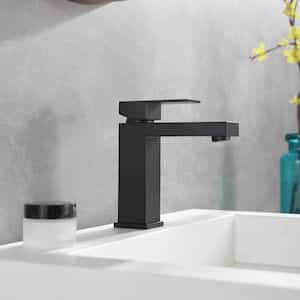 Single Hole Single-Handle Low Arc Waterfall Bathroom Faucet with Supply Lines in Matte Black - Short