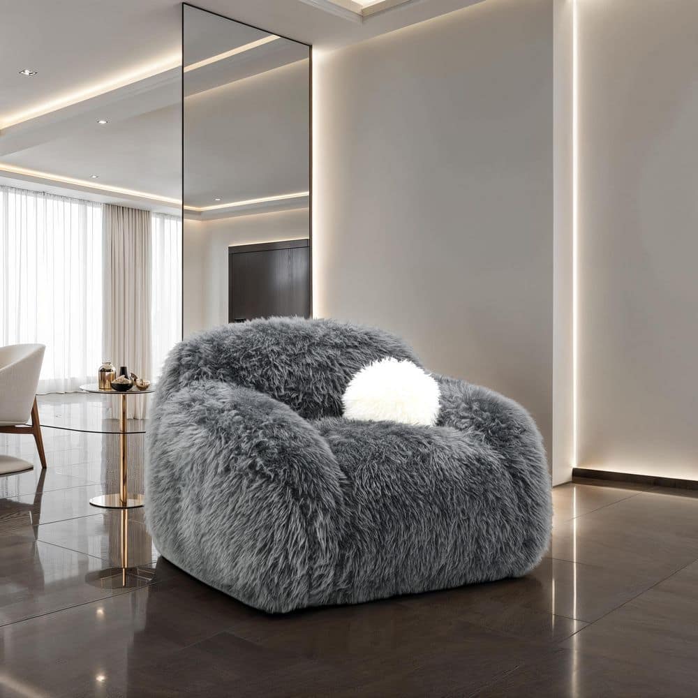 Furniture of America Sylvan Charcoal Gray Faux Fur Fabric Accent