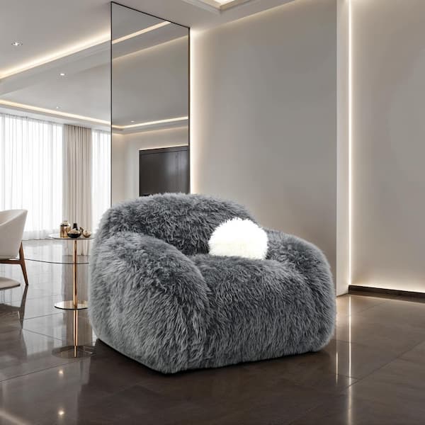 Furniture of America Sylvan Charcoal Gray Faux Fur Fabric Accent