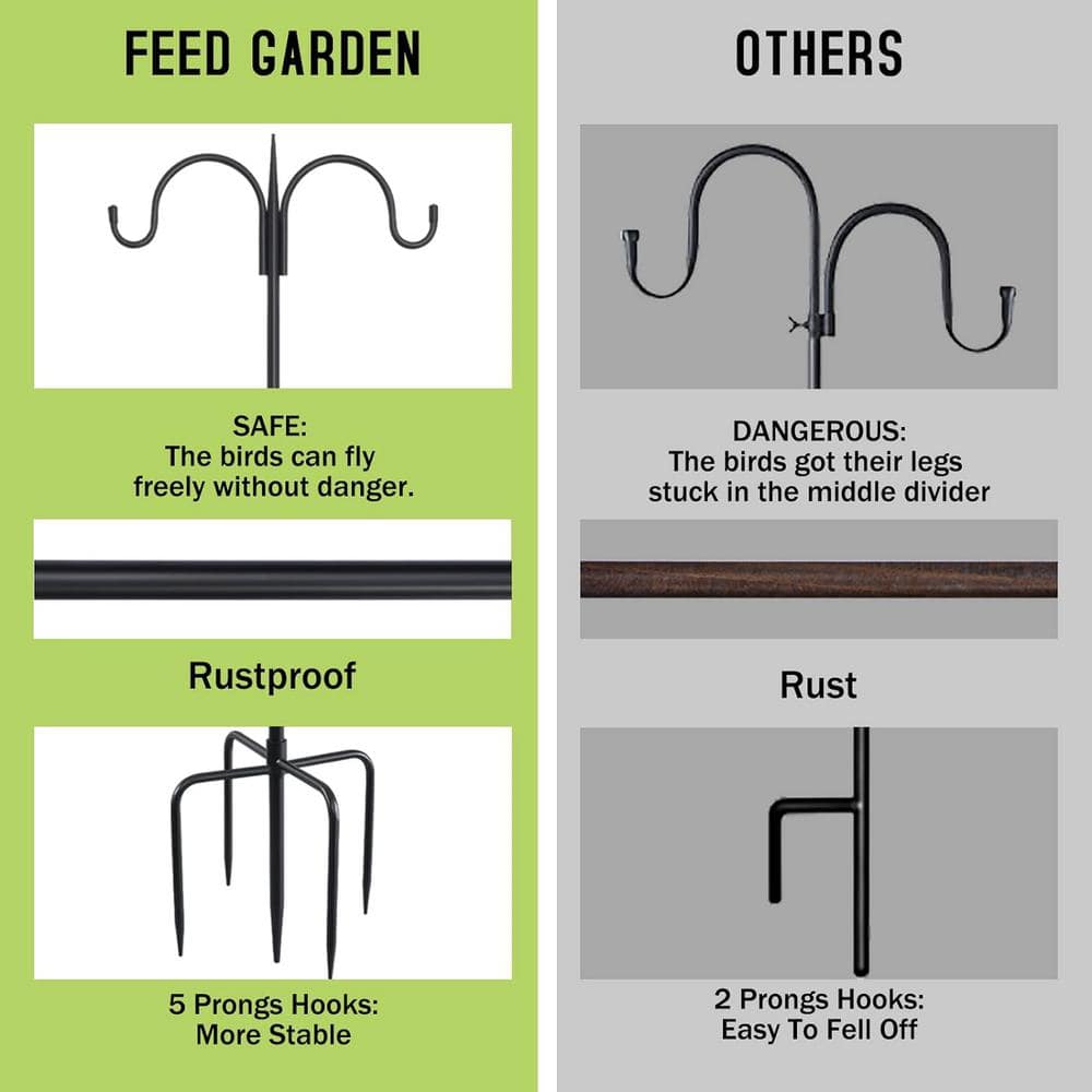 Adjustable Black Steel Double Shepherd Hook for Bird Feeders