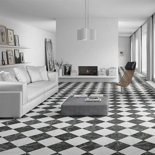 Merzoni Checker Ruzzini 9 in. x 9 in. Porcelain Floor and Wall Take Home Tile Sample