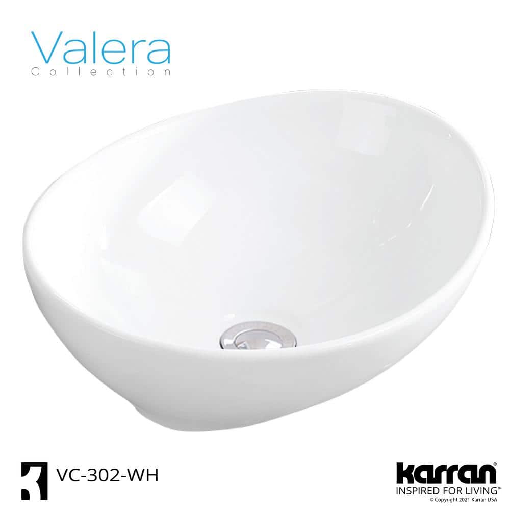 Valera White Ceramic Oval Vessel Bathroom Sink