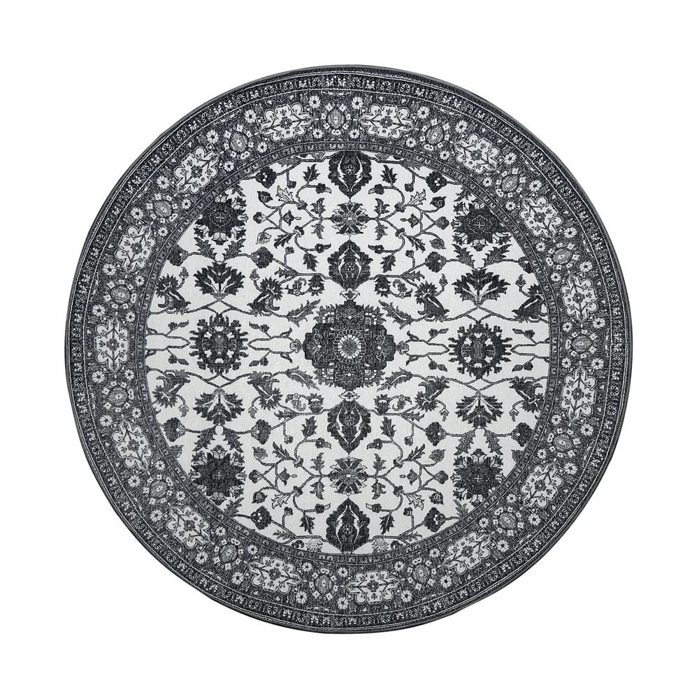 My Magic Carpet Ramage Grey Medallion 6 ft. Round Washable Area Rug