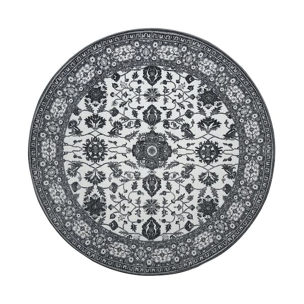 My Magic Carpet Ramage Grey Medallion 6 ft. Round Washable Area Rug