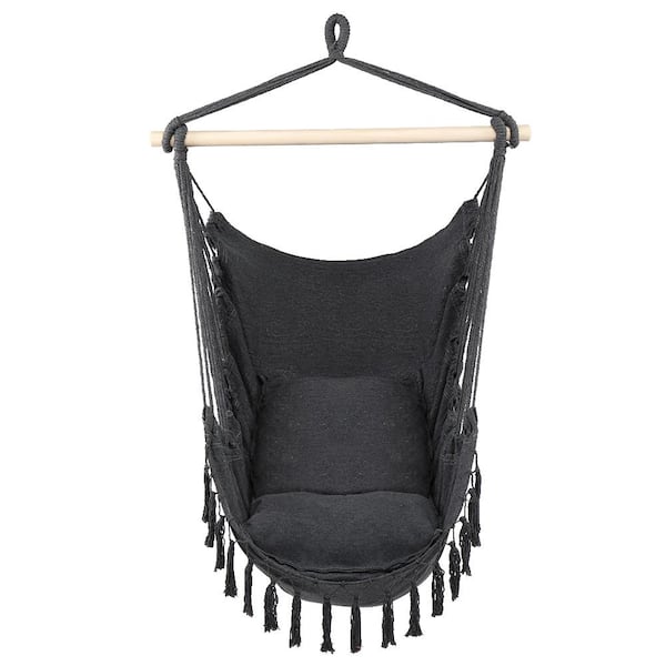 Karl home 37.4 in. Tassel Hammock Chair with 2-Pillows in Gray
