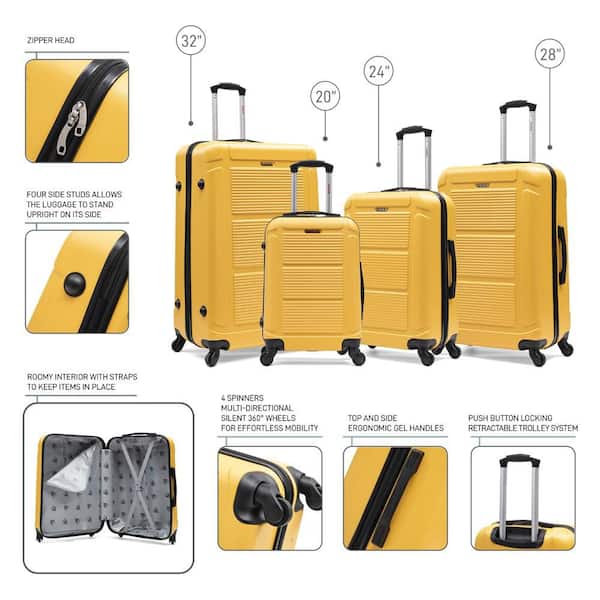 InUSA Pilot Lightweight ABS Plastic Hardside 4-Pieces Luggage Set