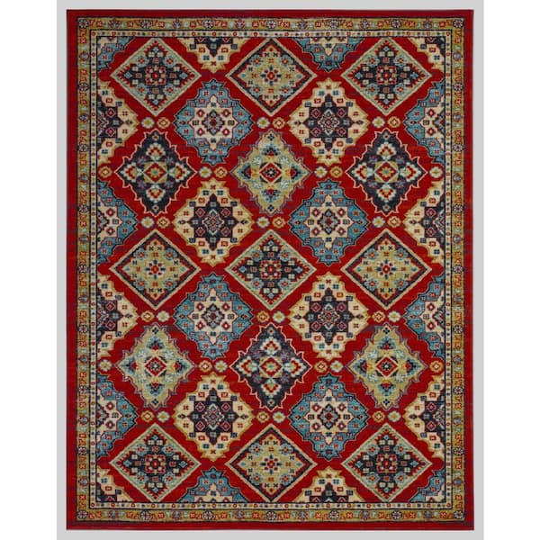 Eden Collection Panels Rust 6 ft. x 9 ft. Machine Washable Traditional Indoor Area Rug