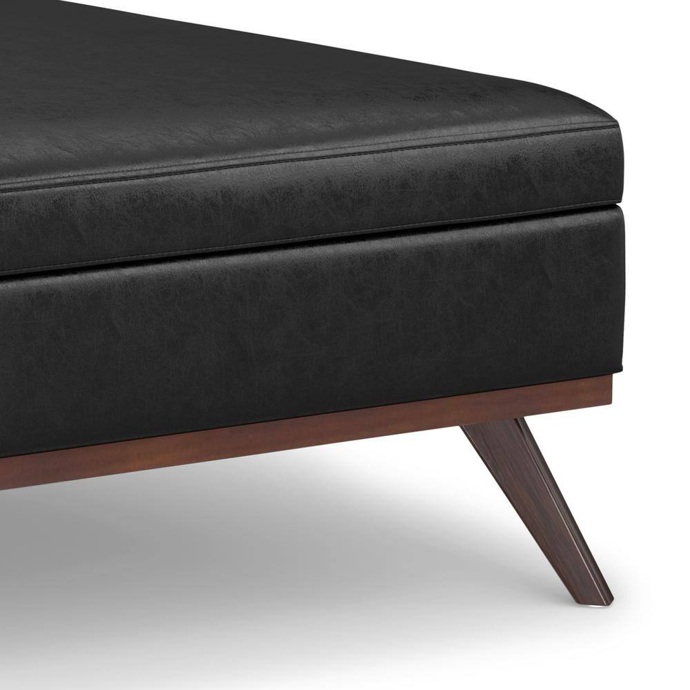 Owen 40" Distressed Black Vegan Leather Coffee Table Ottoman