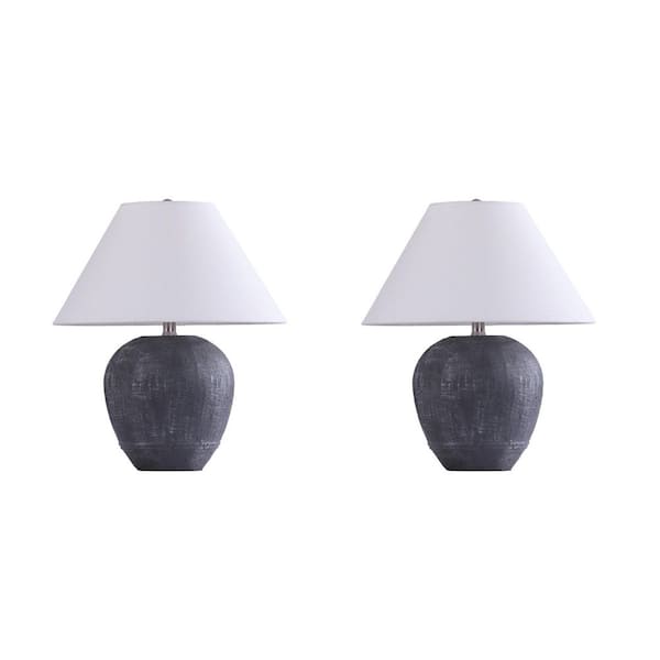 18 in. Dark Gray Table Lamp Set and With Empire Shade (Set of 2)