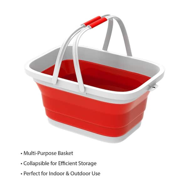 Lavish Home Collapsible Space Saving Multiuse Carrying Laundry Basket, Red