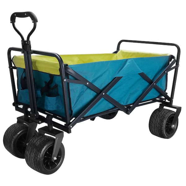 Tunearary 5 cu. ft. Shopping Beach Wagon Metal Garden Cart Blue Fabric