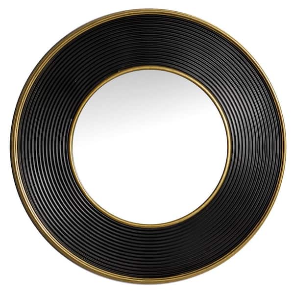 35 in. x 35 in. Round Framed Black Wall Mirror with Fluted Frame