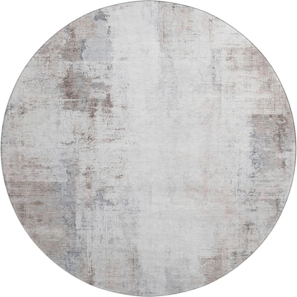 Mayfield Premium Machine Washable Abstract AMF2171 Taupe 8 ft. x 8 ft. Round Rug