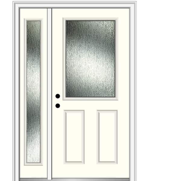 MMI Door 48 in. x 80 in. Right-Hand/Inswing Rain Glass Alabaster Fiberglass Prehung Front Door on 4-9/16 in. Frame