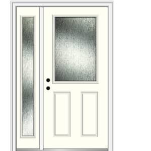 48 in. x 80 in. Right-Hand/Inswing Rain Glass Alabaster Fiberglass Prehung Front Door on 6-9/16 in. Frame