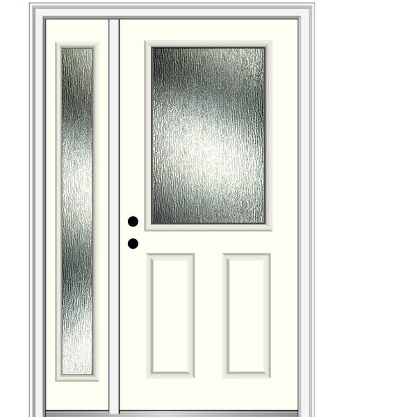 MMI Door 48 in. x 80 in. Right-Hand/Inswing Rain Glass Alabaster Fiberglass Prehung Front Door on 6-9/16 in. Frame
