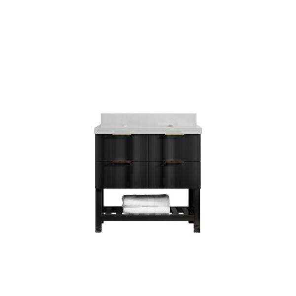 Willow Collections Catalina 36 in. W x 22 in. D x 36 in. H Single Sink Bath Vanity Center in Black with 2" Carrara Quartz Top