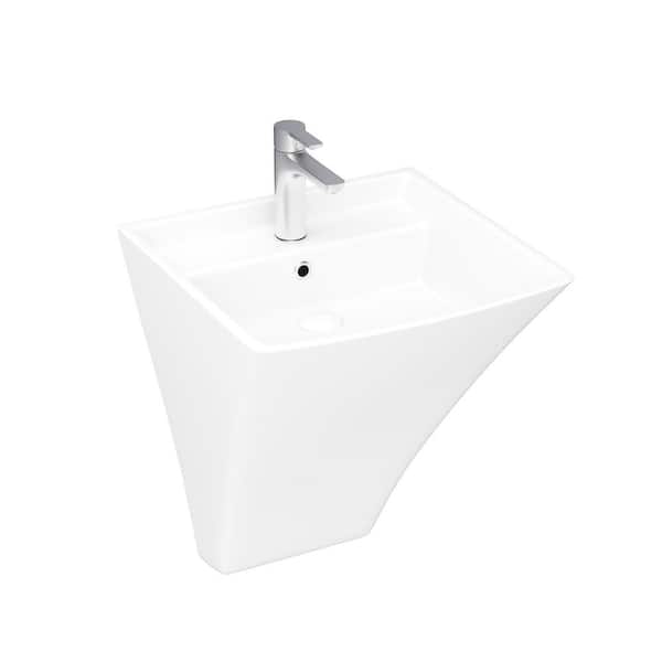 WS Bath Collections Free 23.6 in. Wall-Mounted Rectangular Bathroom Sink in Glossy White