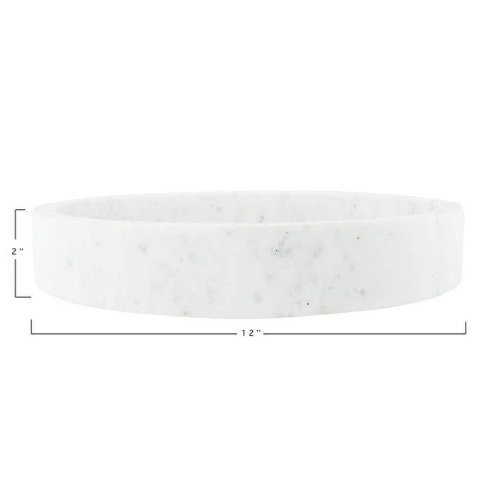 Elegant 12" Round White Marble Serving Tray with Raised Edge