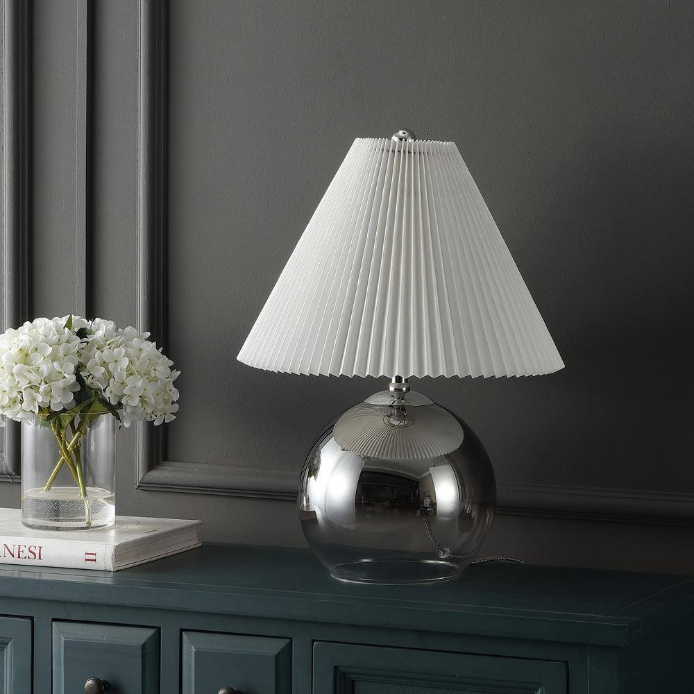 Louisa 22.5" Smoke Gradient Glass and Chrome Table Lamp with Pleated Shade