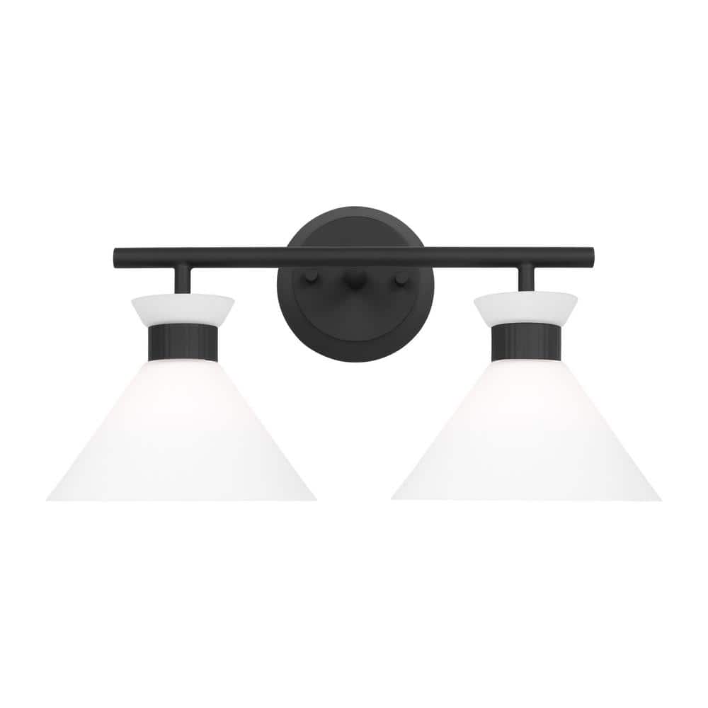 Belcarra 17.25 in. W x 9.125 in. H 2-Light Midnight Black Bathroom Vanity Light with Etched White Glass Shades price history on PriceWatchPro