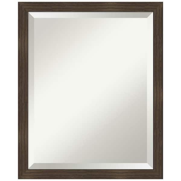 Amanti Art Woodgrain Stripe 18 in. x 22 in. Beveled Casual Rectangle Wood Framed Bathroom Wall Mirror in Brown