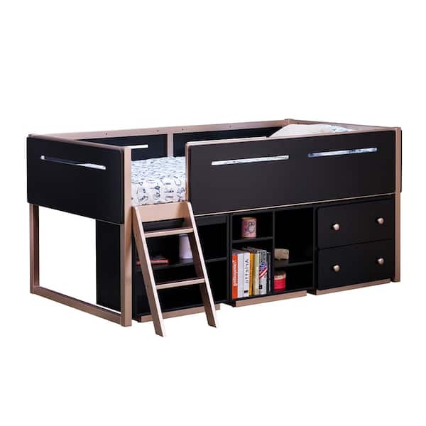 Acme Furniture Prescott 25 in. Wide Black and Rose-Gold 2 Shelf Standard Bookcase