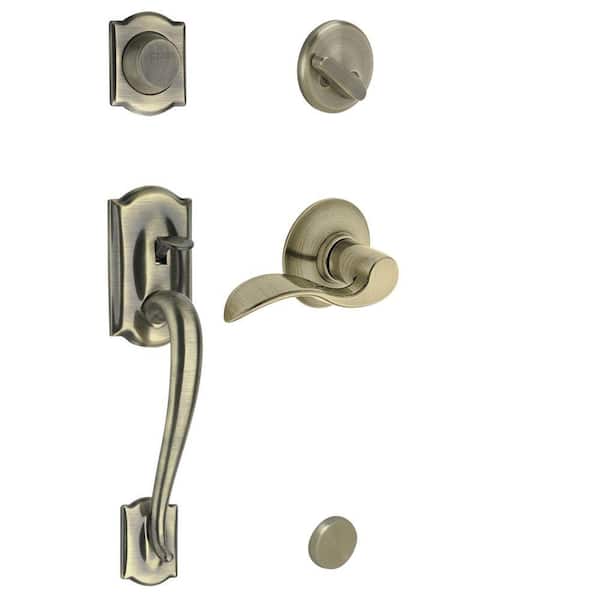 Schlage Camelot In-Active Antique Brass Handleset with Right-Hand Accent Lever