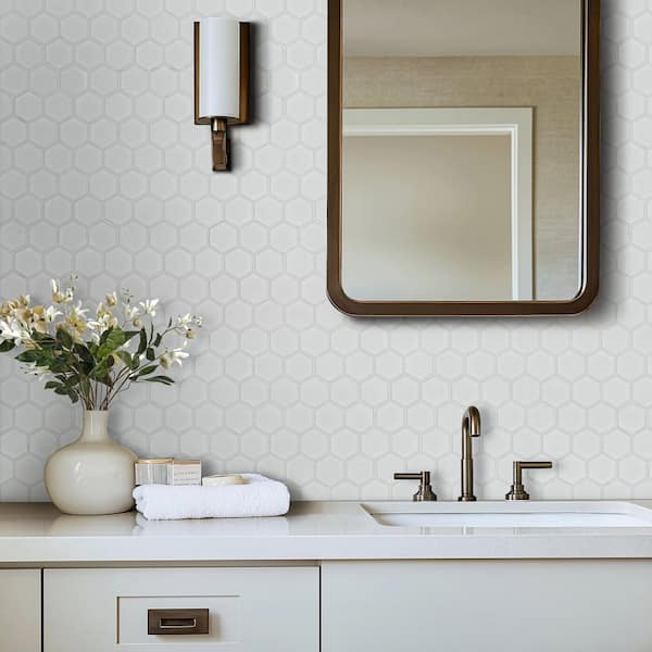 White 2 in. Hexagon 11 in. x 11 in. x 0.25 in. Matte Porcelain Mesh-Mounted Mosaic Tile (12.96 sq. ft. / Case)