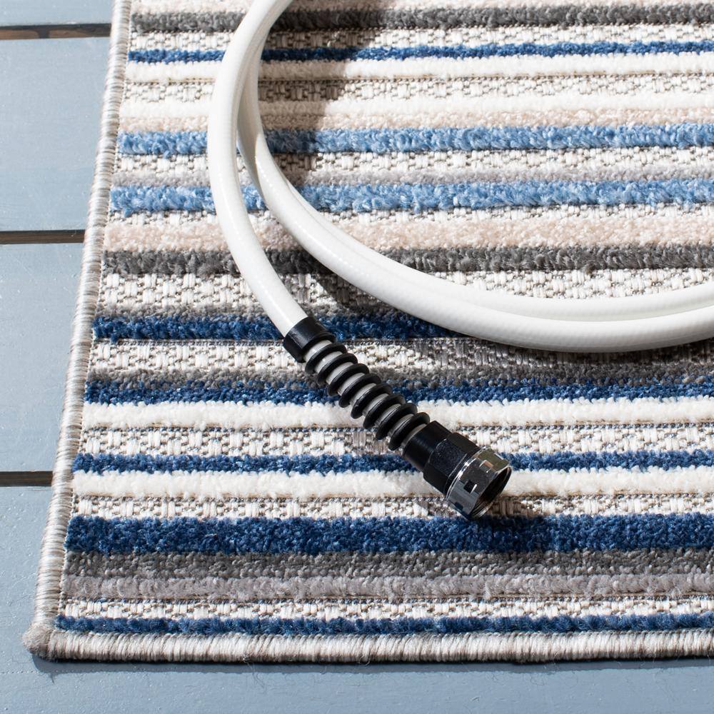 Grey and Blue Striped Synthetic Square Area Rug, 3' x 3'