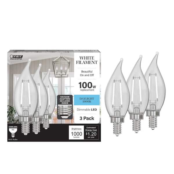 25-Watt Equivalent B10 E12 Candelabra Dimmable White Filament Clear Chandelier LED Light Bulb, Daylight 5000K (3-Pack)