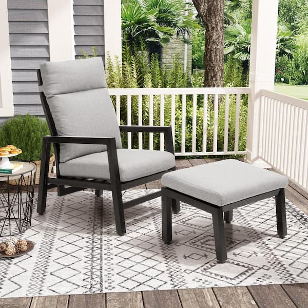 Crestlive Products Leisure Black 2 of pieces Aluminum Outdoor Chaise Lounge with Polyester Gray Cushions