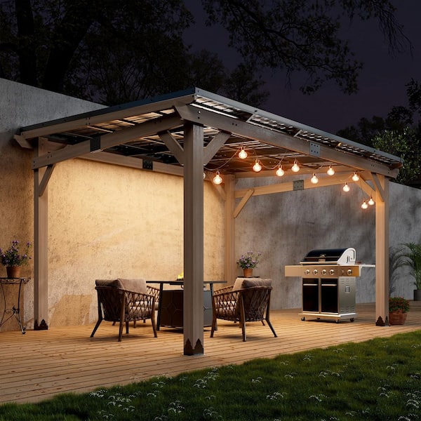 Aeroeave 10 ft. x 12 ft. Cedar Wood Frame Outdoor Lean-To Hardtop Gazebo with Galvanized Steel Sloped Roof