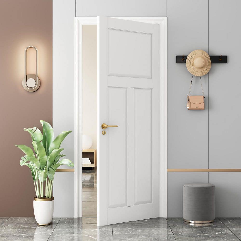 28 in. x 80 in. Crown T-Shape 3-Lite Shaker White Primed Solid Core MDF Interior Door Slab price history on PriceWatchPro