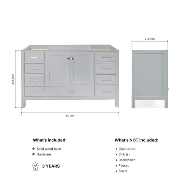 Cambridge 60 in. W x 21.5 in. D x 34.5 in. H Freestanding Bath Vanity Cabinet Only in Grey