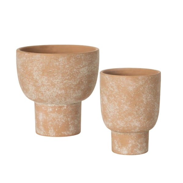 SULLIVANS 8.25 in. and 7 in. Tall Rustic Indoor/Outdoor Pots With Bases (Set of 2)
