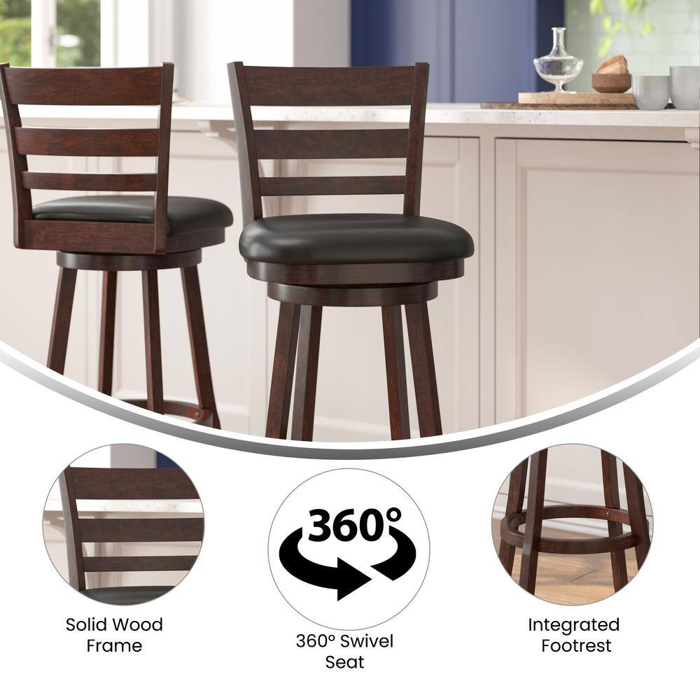 Espresso Black Faux Leather Swivel Ladderback Bar Stool