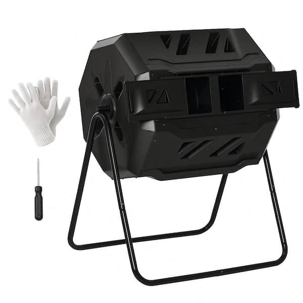 Outdoor&Garden 43 Gal. Tumbling Compost Bin 360° Dual Chamber Rotating Composter, Black