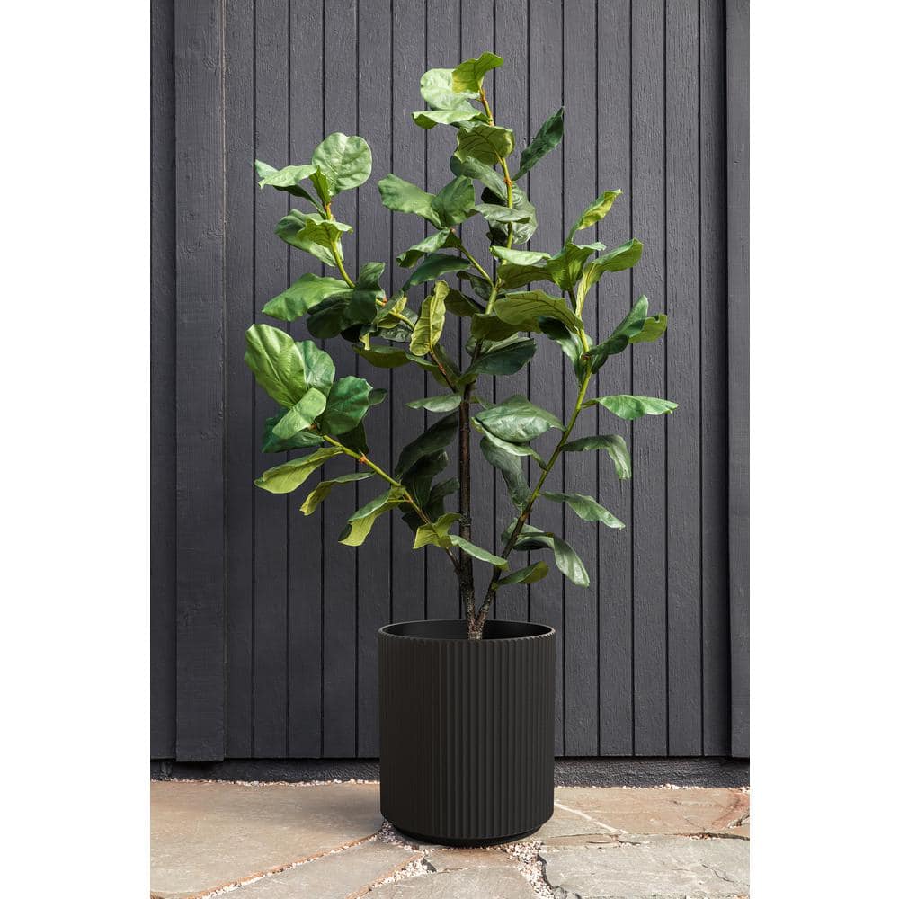 Demi 20" Black Plastic-Stone Round Planter Set - 2 Pack