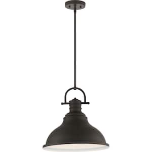 1-Light Indoor Foundry Bronze Downrod Pendant with Bell-Shaped Bowl