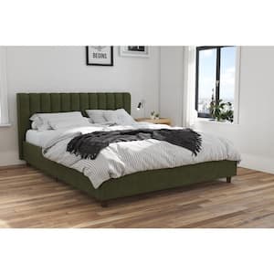 Brittany Green Linen Queen Upholstered Bed